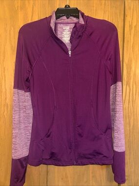 Danskin Purple Full-Zip Active Jacket with Heathered Sleeve Panels